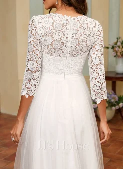 JJsHouse Robe Trapèze Col Haut Balayage/pinceau Train Dentelle Tulle Robe De Mariée 11 JJsHouse Robe Trapèze Col Haut Balayage/pinceau Train Dentelle Tulle Robe De Mariée -Voiles mariée Soldes 87eae5bd34f7de597d2c157f3cab643a