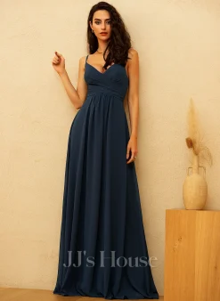 Jjshouse.fr Robe Trapèze Col V Longueur Ras Du Sol Mousseline Mousseline Robe De Demoiselle D'honneur Avec Plissé