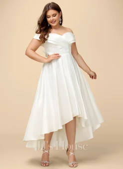 JJsHouse Robe Trapèze épaule Dénudée Asymétrique Satiné Robe De Mariée -Voiles mariée Soldes 883df07d86f4644f0c6e30cff14429af