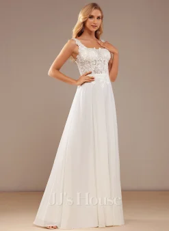 JJsHouse Robe Trapèze Carré Longueur Ras Du Sol Mousseline Dentelle Robe De Mariée Avec Paillettes -Voiles mariée Soldes 88eb1d4f2d557574e7a896a74d8cc3de