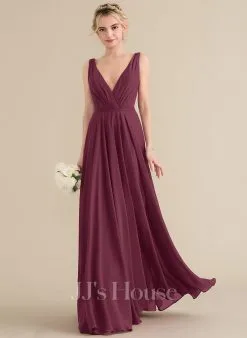 Jjshouse.fr Robe Trapèze Col V Longueur Ras Du Sol Mousseline Mousseline Robe De Demoiselle D'honneur Avec Plissé