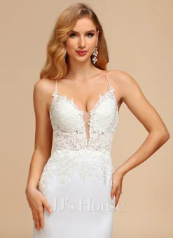 JJsHouse Forme Sirène/trompette Col V Balayage/pinceau Train Mousseline Dentelle Robe De Mariée -Voiles mariée Soldes 89a0ed6f4680ee046b8bcd8508f725f1