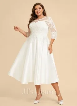 JJsHouse Robe Trapèze Illusion Longueur Mollet Dentelle Satiné Robe De Mariée -Voiles mariée Soldes 8a0663cf5ad17d0ffb748450a172a19e