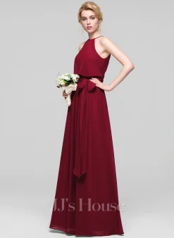 Jjshouse.fr Robe Trapèze Scoop Longueur Ras Du Sol Mousseline Mousseline Robe De Demoiselle D'honneur Avec Arc -Voiles mariée Soldes 8a21dcf66c8bb6e5b0b5f69ce541389c