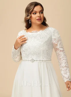 JJsHouse Robe Trapèze Traîne Moyenne Mousseline Dentelle Robe De Mariée Avec Brodé -Voiles mariée Soldes 8a2cf25398f3e69402df254091543d5e