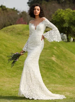 JJsHouse Forme Sirène/trompette Illusion Traîne Moyenne Dentelle Robe De Mariée -Voiles mariée Soldes 8b2ecfdb99eca5cf868215381738b06e