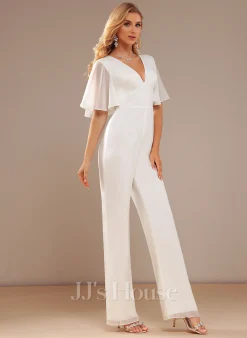 JJsHouse Jumpsuit / Pantsuit Col V Longueur Ras Du Sol Mousseline Robe De Mariée Avec Plissé -Voiles mariée Soldes 8e3f8e530f1fc7c773a3cf1752f3b7b6