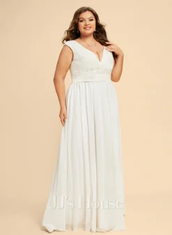 JJsHouse Robe Trapèze Col V Longueur Ras Du Sol Mousseline Dentelle Robe De Mariée -Voiles mariée Soldes 90d4336be7abcf1dcb64dc26dfb28c5b