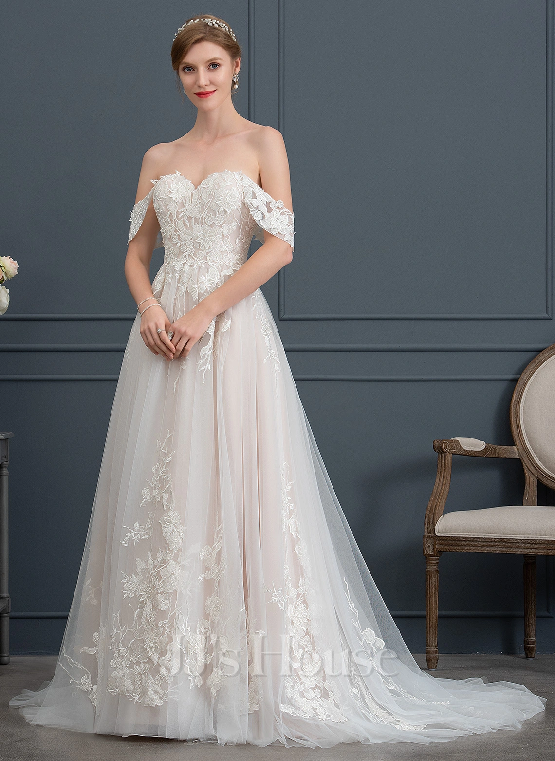 JJsHouse Robe Marquise/princesse Cache Cœur Balayage/pinceau Train Dentelle Tulle Robe De Mariée 1 JJsHouse Robe Marquise/princesse Cache Cœur Balayage/pinceau Train Dentelle Tulle Robe De Mariée