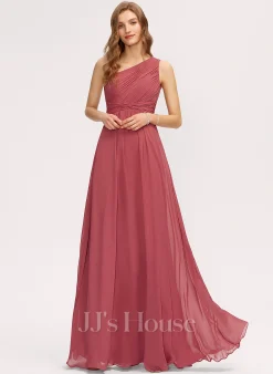 Jjshouse.fr Robe Trapèze Décolleté Asymétrique Longueur Ras Du Sol Mousseline Mousseline Robe De Demoiselle D'honneur Avec Plissé -Voiles mariée Soldes 9286845da24fc4e21f60e7c0b26083a9