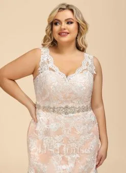 JJsHouse Forme Sirène/trompette Col V Traîne Mi-longue Dentelle Tulle Robe De Mariée Avec Brodé -Voiles mariée Soldes 92bc193b786691d379d45611bb918535