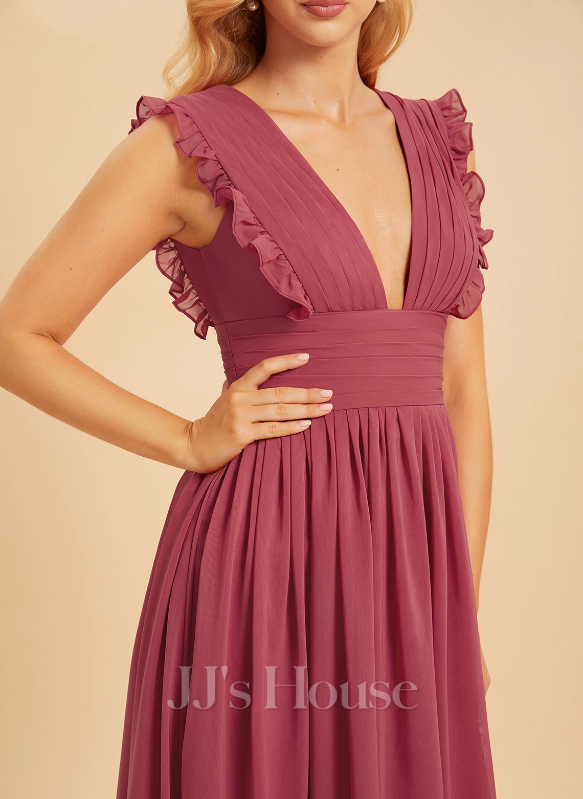 Jjshouse.fr Robe Trapèze Col V Longueur Ras Du Sol Mousseline Robe De Demoiselle D'honneur Avec Plissé Fendue Devant 2 Jjshouse.fr Robe Trapèze Col V Longueur Ras Du Sol Mousseline Robe De Demoiselle D'honneur Avec Plissé Fendue Devant – Image 2