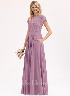 Jjshouse.fr Robe Trapèze Scoop Longueur Ras Du Sol Mousseline Dentelle Dentelle Mousseline Robe De Demoiselle D'honneur Avec Poches -Voiles mariée Soldes 9352245cebf91240d8a8065560a51362