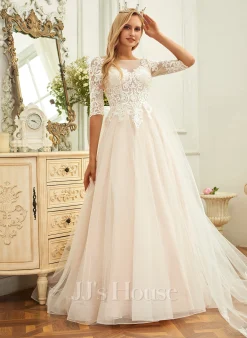 JJsHouse Robe Marquise/princesse Scoop Balayage/pinceau Train Dentelle Tulle Robe De Mariée