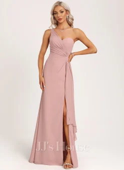 Jjshouse.fr Robe Trapèze Décolleté Asymétrique Longueur Ras Du Sol Mousseline Robe De Demoiselle D'honneur Avec Plissé