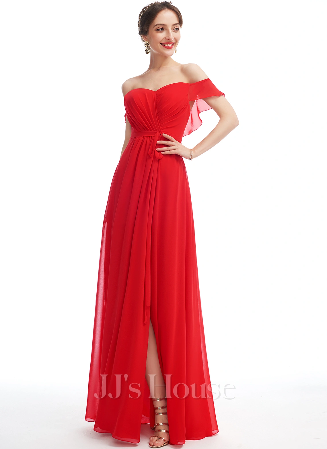 Jjshouse.fr Robe Trapèze épaule Dénudée Longueur Ras Du Sol Mousseline Robe De Demoiselle D'honneur Avec Plissé Fendue Devant 2 Jjshouse.fr Robe Trapèze épaule Dénudée Longueur Ras Du Sol Mousseline Robe De Demoiselle D'honneur Avec Plissé Fendue Devant – Image 2