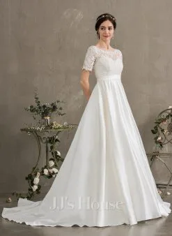 JJsHouse Robe Marquise/princesse Traîne Moyenne Dentelle Satiné Robe De Mariée Avec Brodé Paillettes -Voiles mariée Soldes 945484a61d046a365949beb0c79f9149