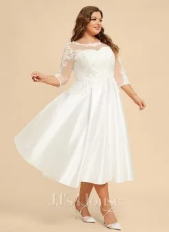 JJsHouse Robe Trapèze Illusion Longueur Mollet Dentelle Satiné Robe De Mariée -Voiles mariée Soldes 94cf9d2934f8b8045016c7bcdf9b18b9