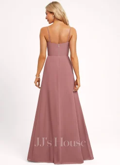 Jjshouse.fr Robe Trapèze Carré Cache Cœur Longueur Ras Du Sol Mousseline Robe De Demoiselle D'honneur -Voiles mariée Soldes 95007f246fb84785415b23e622376fe0