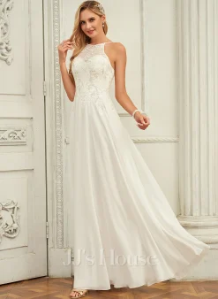 JJsHouse Robe Trapèze Scoop Longueur Ras Du Sol Mousseline Dentelle Robe De Mariée -Voiles mariée Soldes 95b269e7a3fa296a2b317a336b8a7698