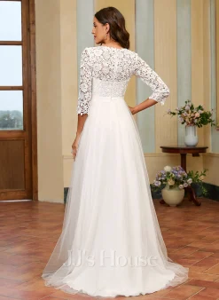 JJsHouse Robe Trapèze Col Haut Balayage/pinceau Train Dentelle Tulle Robe De Mariée 10 JJsHouse Robe Trapèze Col Haut Balayage/pinceau Train Dentelle Tulle Robe De Mariée -Voiles mariée Soldes 95d5756e5e4160bf11c4a59245e05eb4
