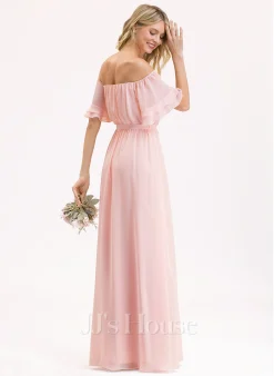 Jjshouse.fr Robe Trapèze épaule Dénudée Longueur Ras Du Sol Mousseline Mousseline Robe De Demoiselle D'honneur Avec Arc Robe à Volants -Voiles mariée Soldes 95f71e9f631a7d53be2378335544f053