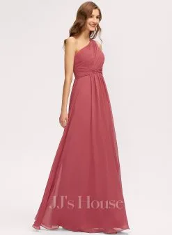 Jjshouse.fr Robe Trapèze Décolleté Asymétrique Longueur Ras Du Sol Mousseline Mousseline Robe De Demoiselle D'honneur Avec Plissé