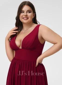 Jjshouse.fr Robe Trapèze Col V Longueur Ras Du Sol Mousseline Robe De Demoiselle D'honneur Avec Fendue Devant -Voiles mariée Soldes 97074cdf05462648f6842be23151470b