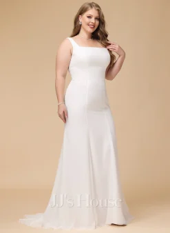 JJsHouse Forme Sirène/trompette Carré Balayage/pinceau Train Mousseline Dentelle Robe De Mariée -Voiles mariée Soldes 98327cfda17b82af6ea4a98867f53259