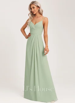 Jjshouse.fr Robe Trapèze Col V Longueur Ras Du Sol Mousseline Robe De Demoiselle D'honneur Avec Plissé -Voiles mariée Soldes 98aa9b4b81be748fb4038c0de3f4872f