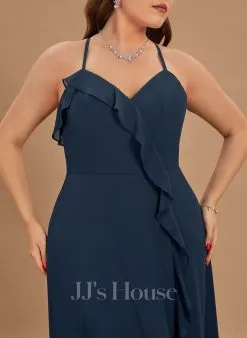 Jjshouse.fr Robe Trapèze Col V Longueur Ras Du Sol Mousseline Robe De Demoiselle D'honneur Avec Fendue Devant -Voiles mariée Soldes 98cad9c405fde6b46183a2028eaf8857