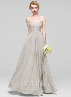 Jjshouse.fr Robe Trapèze Cache Cœur Longueur Ras Du Sol Mousseline Dentelle Mousseline Robe De Demoiselle D'honneur Avec Plissé