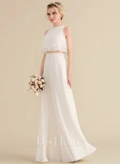 Jjshouse.fr Robe Trapèze Scoop Longueur Ras Du Sol Mousseline Mousseline Robe De Demoiselle D'honneur Avec Robe à Volants -Voiles mariée Soldes 9994f2a6c2618c987038ed86d22090c7