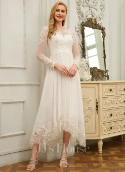 JJsHouse Robe Trapèze Scoop Asymétrique Mousseline Dentelle Robe De Mariée Avec Paillettes -Voiles mariée Soldes 9999c8319a9a7f6f002f6346137e9173