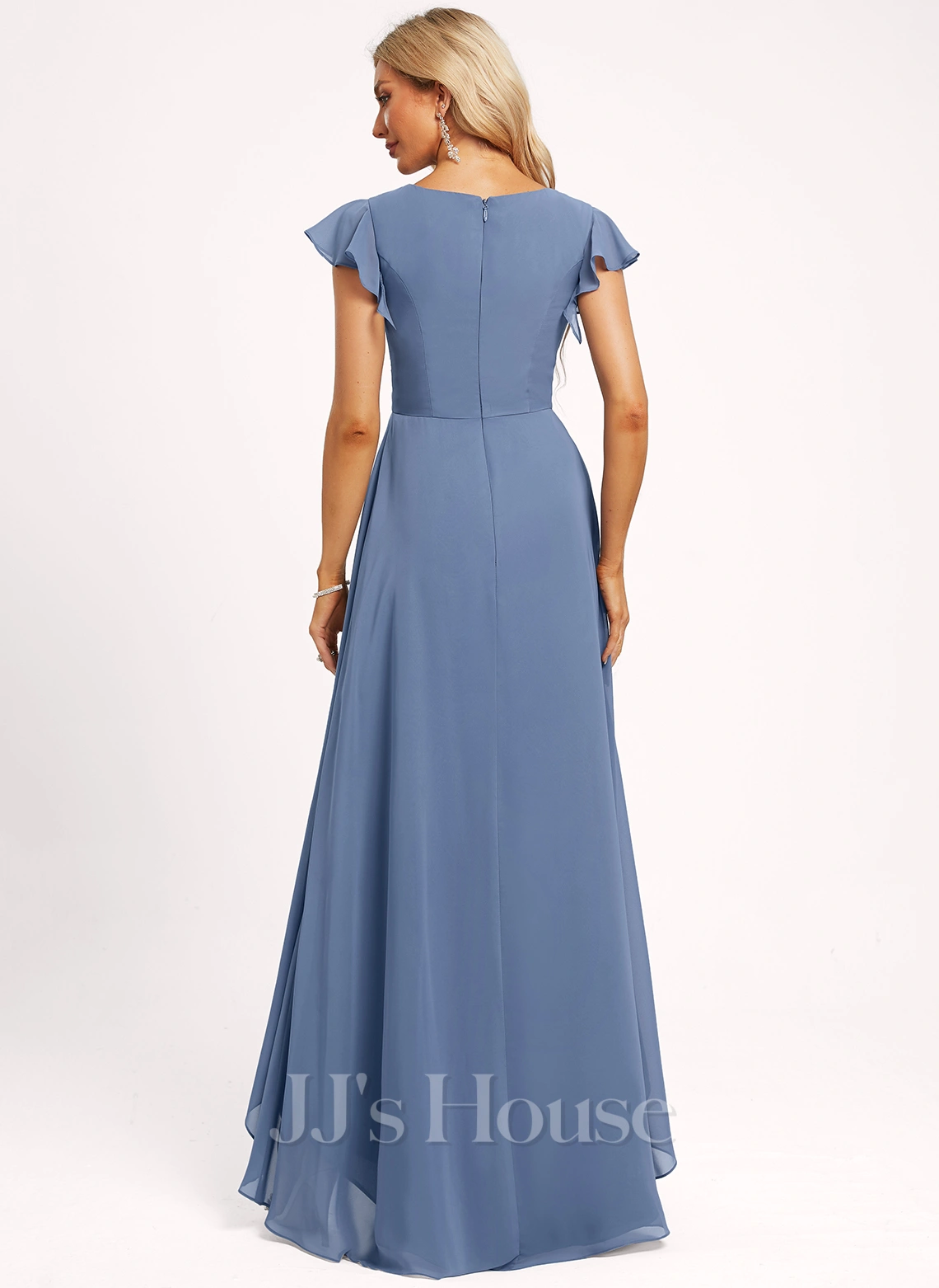 Jjshouse.fr Robe Trapèze Col V Asymétrique Mousseline Robe De Demoiselle D'honneur Avec Plissé 6 Jjshouse.fr Robe Trapèze Col V Asymétrique Mousseline Robe De Demoiselle D'honneur Avec Plissé – Image 6