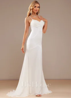 JJsHouse Forme Sirène/trompette Col V Balayage/pinceau Train Mousseline Dentelle Robe De Mariée -Voiles mariée Soldes 9d1683ee4a03695f5477ebe416dc957d