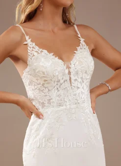 JJsHouse Forme Sirène/trompette Col V Traîne Moyenne Mousseline Dentelle Robe De Mariée Avec Brodé -Voiles mariée Soldes 9d36d9d50d77b9bf32a7b113091b25ed