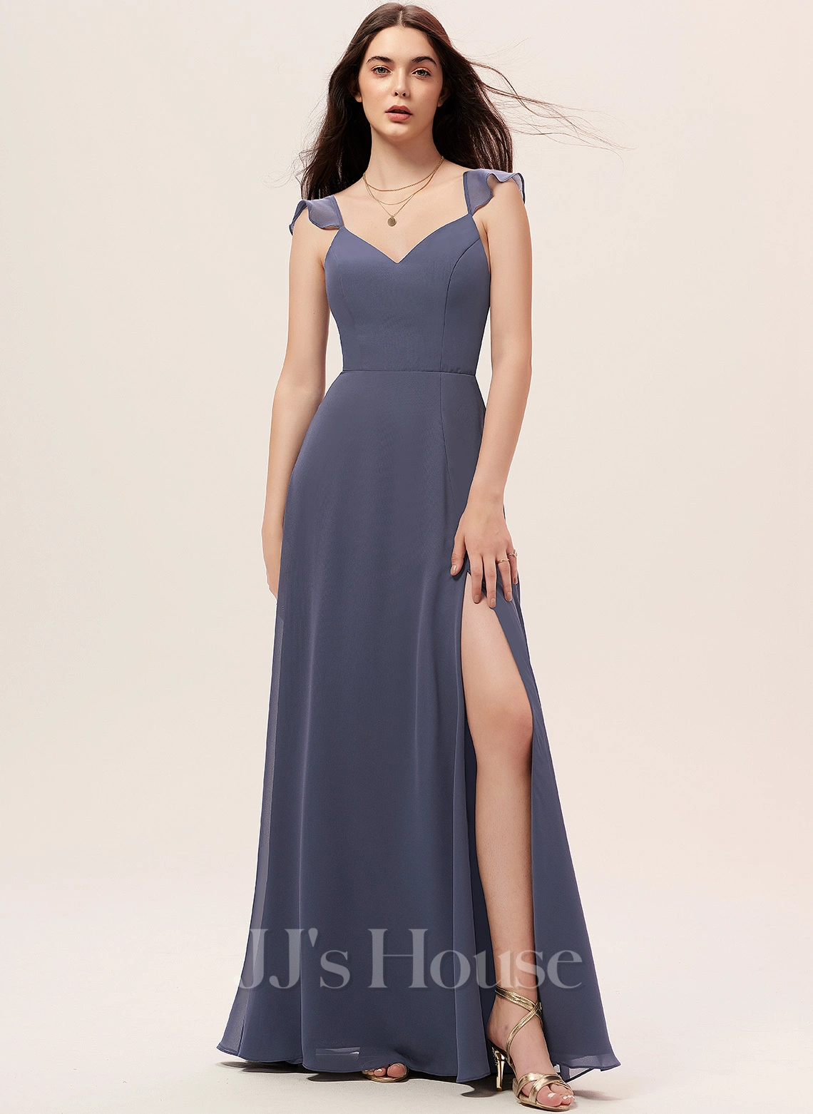 Jjshouse.fr Robe Trapèze Col V Longueur Ras Du Sol Mousseline Mousseline Robe De Demoiselle D'honneur Avec Fendue Devant 2 Jjshouse.fr Robe Trapèze Col V Longueur Ras Du Sol Mousseline Mousseline Robe De Demoiselle D'honneur Avec Fendue Devant – Image 2