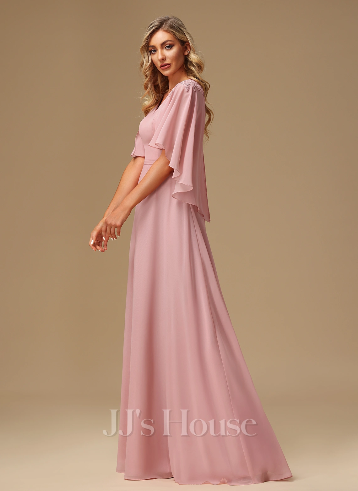 Jjshouse.fr Robe Trapèze Col V Longueur Ras Du Sol Mousseline Robe De Demoiselle D'honneur Avec Dentelle 4 Jjshouse.fr Robe Trapèze Col V Longueur Ras Du Sol Mousseline Robe De Demoiselle D'honneur Avec Dentelle – Image 4