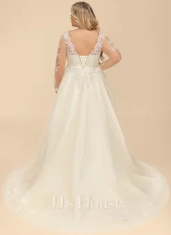 JJsHouse Robe Marquise/princesse Illusion Traîne Moyenne Dentelle Tulle Robe De Mariée Avec Brodé Paillettes -Voiles mariée Soldes a1b75a3b9090683125a3eb30c1bddefa