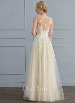 JJsHouse Robe Trapèze Col V Longueur Ras Du Sol Dentelle Tulle Robe De Mariée Avec Brodé Paillettes -Voiles mariée Soldes a2884ed095e497cf5f4ad81cef4dea6a