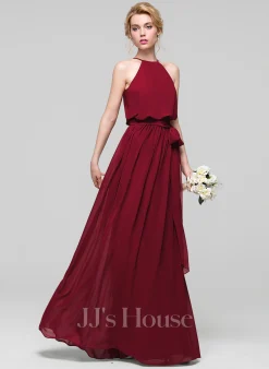 Jjshouse.fr Robe Trapèze Scoop Longueur Ras Du Sol Mousseline Mousseline Robe De Demoiselle D'honneur Avec Arc -Voiles mariée Soldes a40ecb39c8dbd5d401a72a4425457696