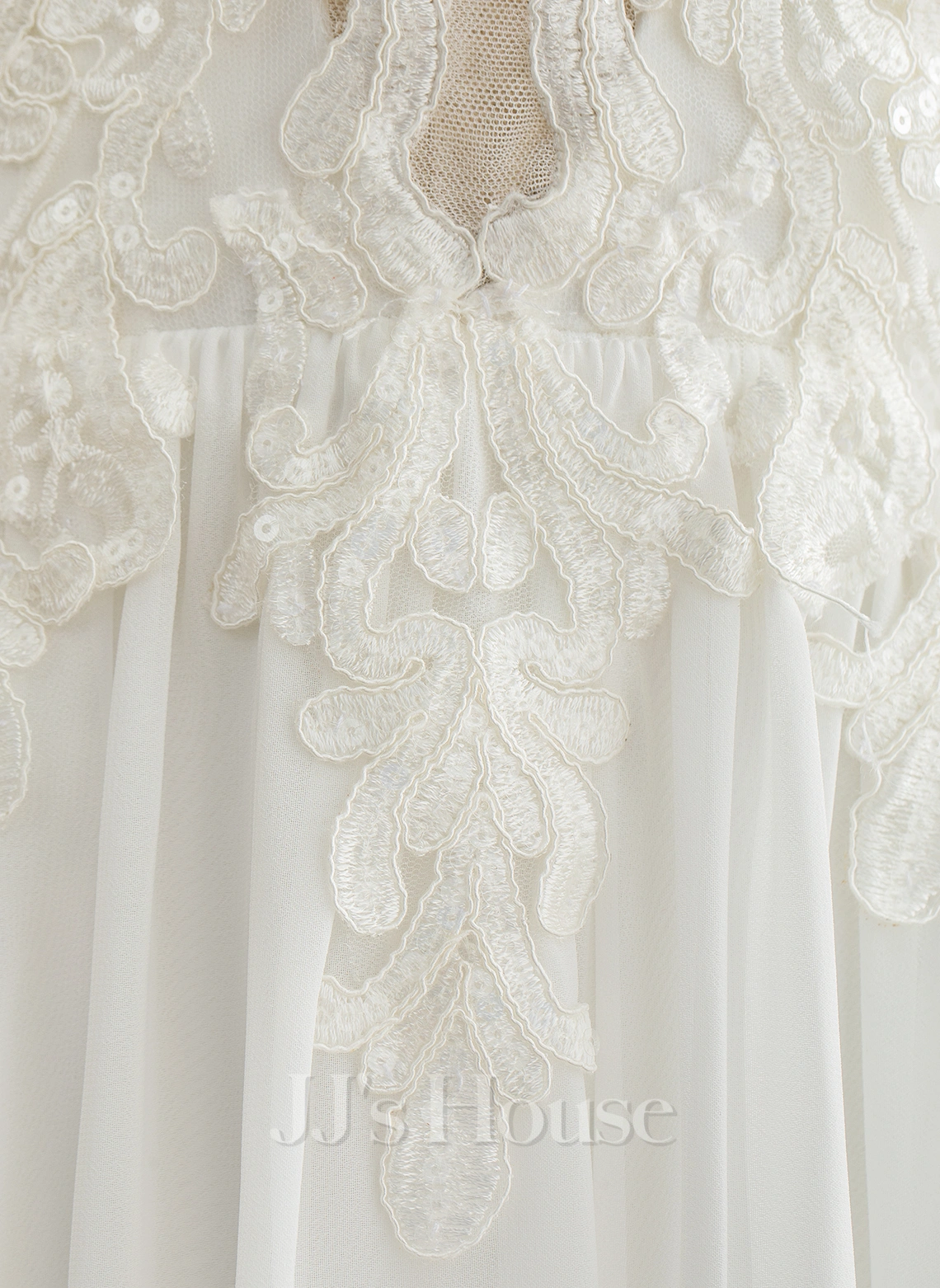 JJsHouse Robe Trapèze Col V Longueur Ras Du Sol Mousseline Dentelle Robe De Mariée Avec Paillettes 5 JJsHouse Robe Trapèze Col V Longueur Ras Du Sol Mousseline Dentelle Robe De Mariée Avec Paillettes – Image 5