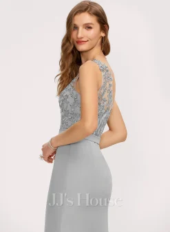 Jjshouse.fr Forme Sirène/trompette Décolleté Asymétrique Balayage/pinceau Train Mousseline Dentelle Mousseline Robe De Demoiselle D'honneur