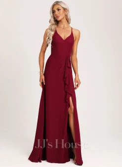 Jjshouse.fr Robe Trapèze Col V Longueur Ras Du Sol Mousseline Robe De Demoiselle D'honneur -Voiles mariée Soldes a506dd2945c42bc7c8b1c5b6c7e6060e