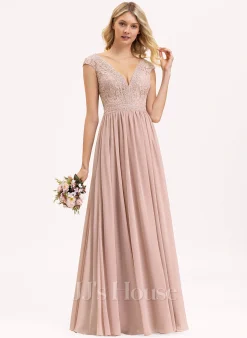 Jjshouse.fr Robe Trapèze Col V Longueur Ras Du Sol Mousseline Dentelle Dentelle Mousseline Robe De Demoiselle D'honneur