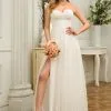 JJsHouse Robe Trapèze Capot Longueur Ras Du Sol Tulle Robe De Mariée Avec Plissé