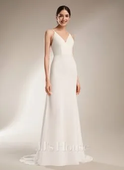 JJsHouse Fourreau Col V Traîne Moyenne Mousseline Dentelle Robe De Mariée