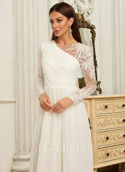 JJsHouse Robe Trapèze Scoop Longueur Ras Du Sol Mousseline Dentelle Robe De Mariée Avec Paillettes -Voiles mariée Soldes a8e51b3c563d001ef25a887906e6cc0f