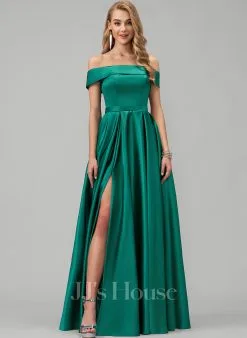 Jjshouse.fr Robe Marquise/princesse épaule Dénudée Longueur Ras Du Sol Satiné Satiné Robe De Demoiselle D'honneur Avec Fendue Devant Poches